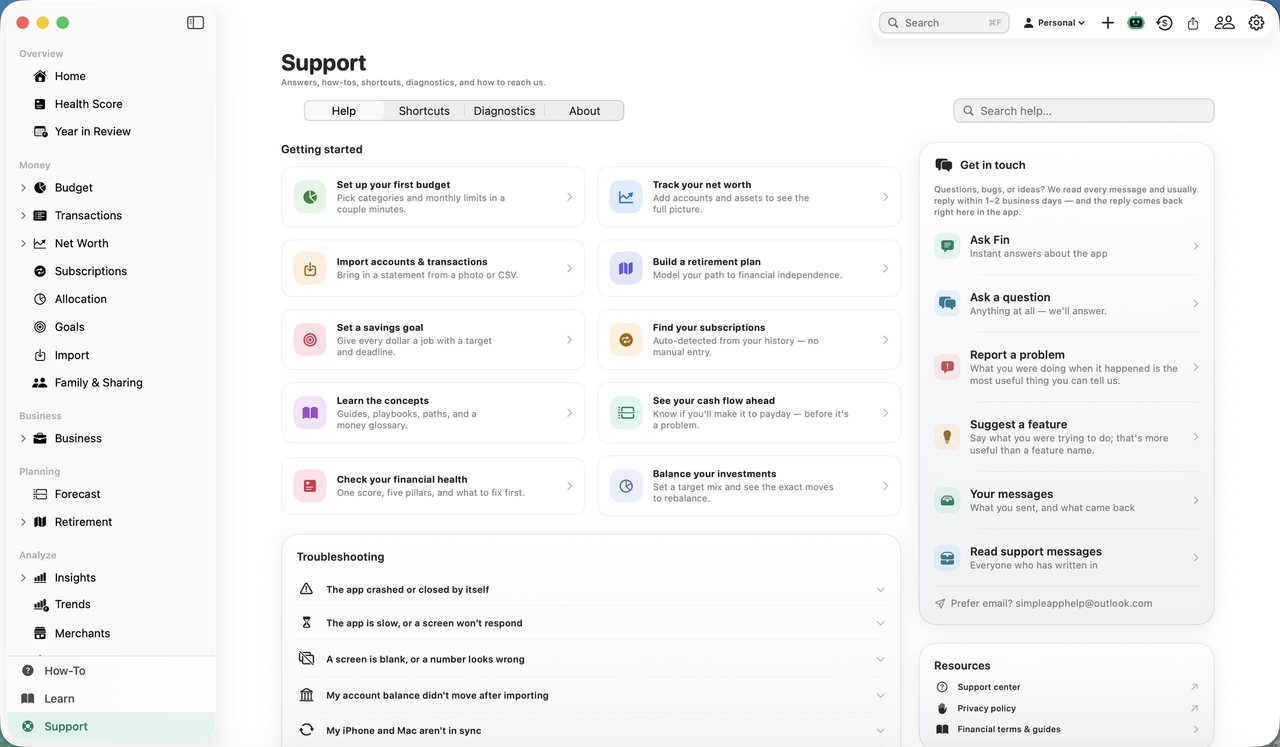 Simple Finance on Mac