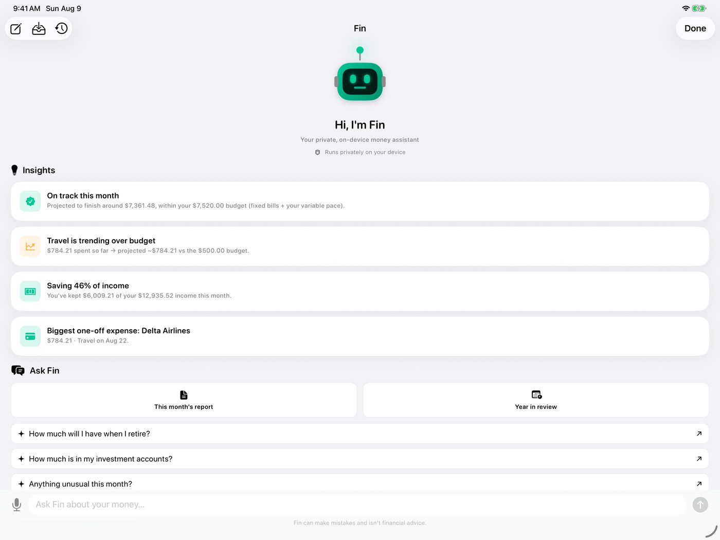 Simple Finance on iPad