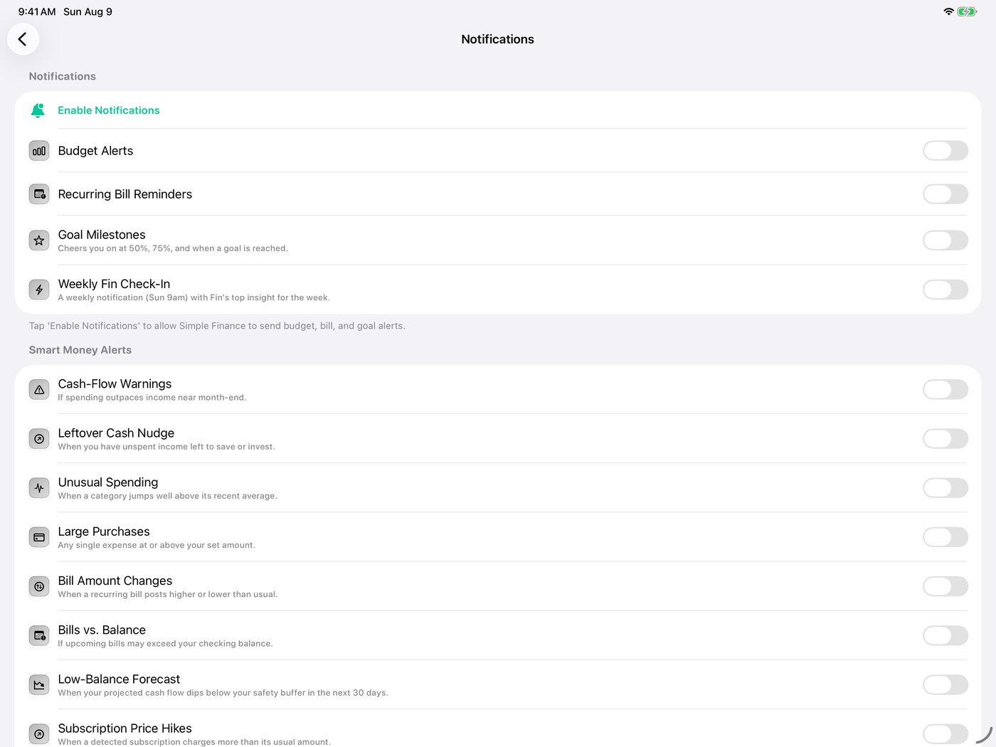 Simple Finance on iPad