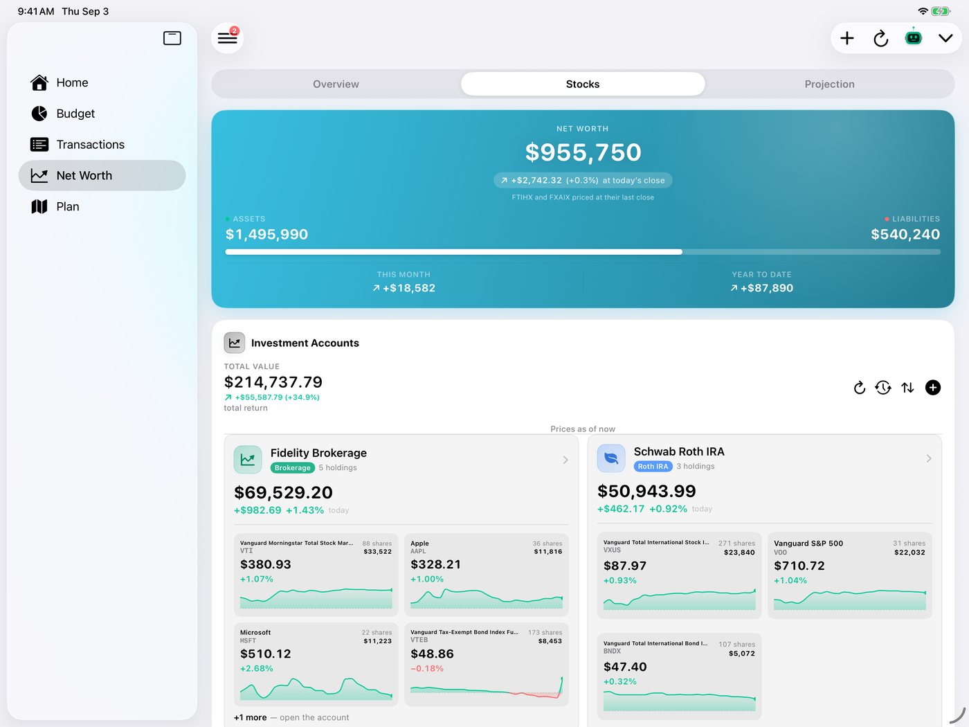 Simple Finance on iPad