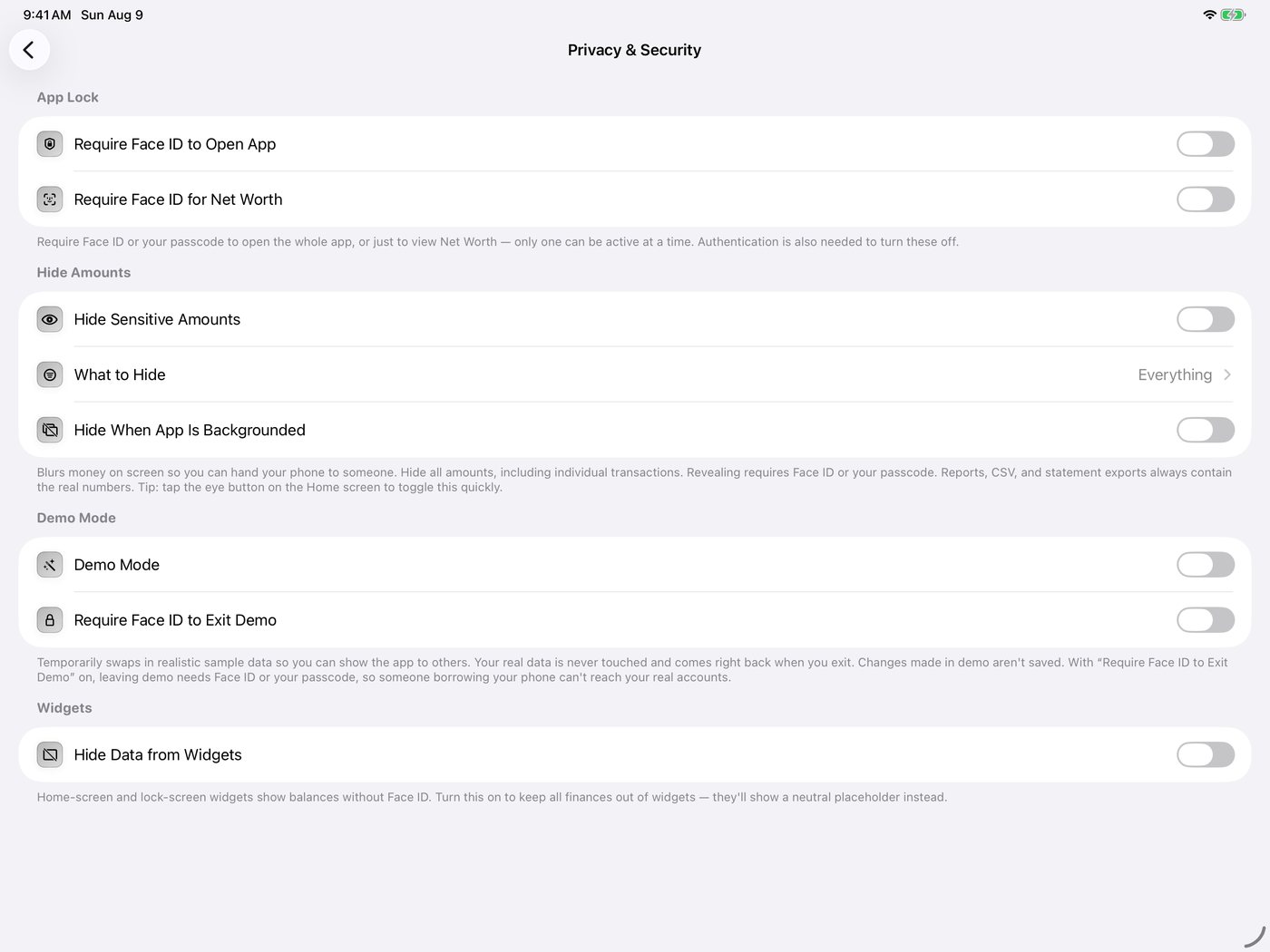 Simple Finance on iPad